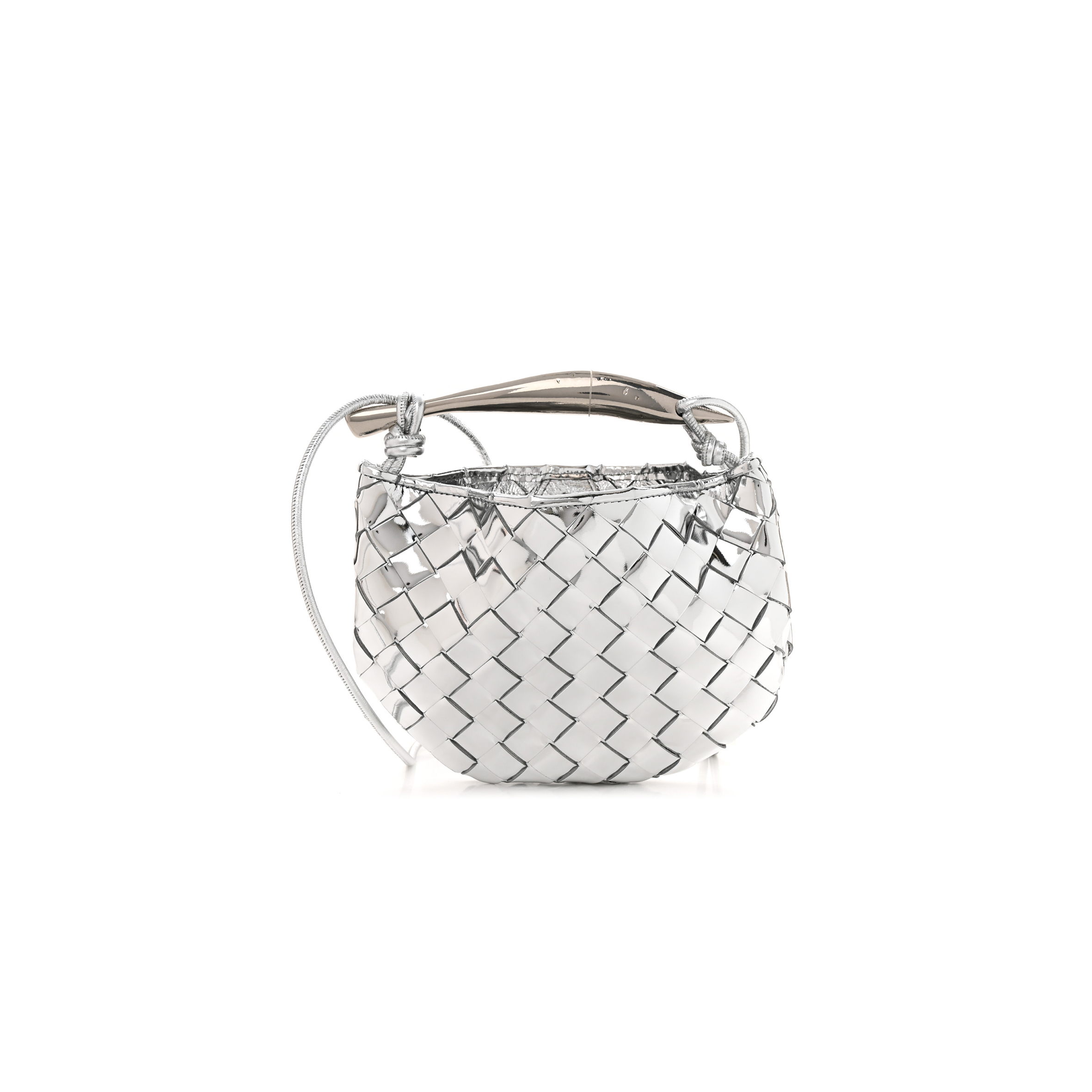 BOTTEGA VENETA MIRROR LAMINATED NAPPA INTRECCIATO MINI SARDINE BAG SILVER (20*14*3cm)