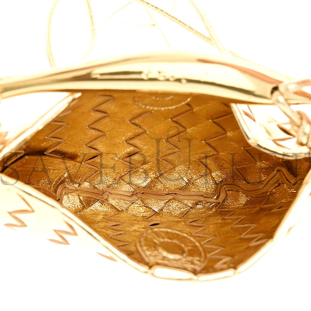 BOTTEGA VENETA MIRROR LAMINATED NAPPA INTRECCIATO MINI SARDINE BAG GOLD (20*12*3cm)