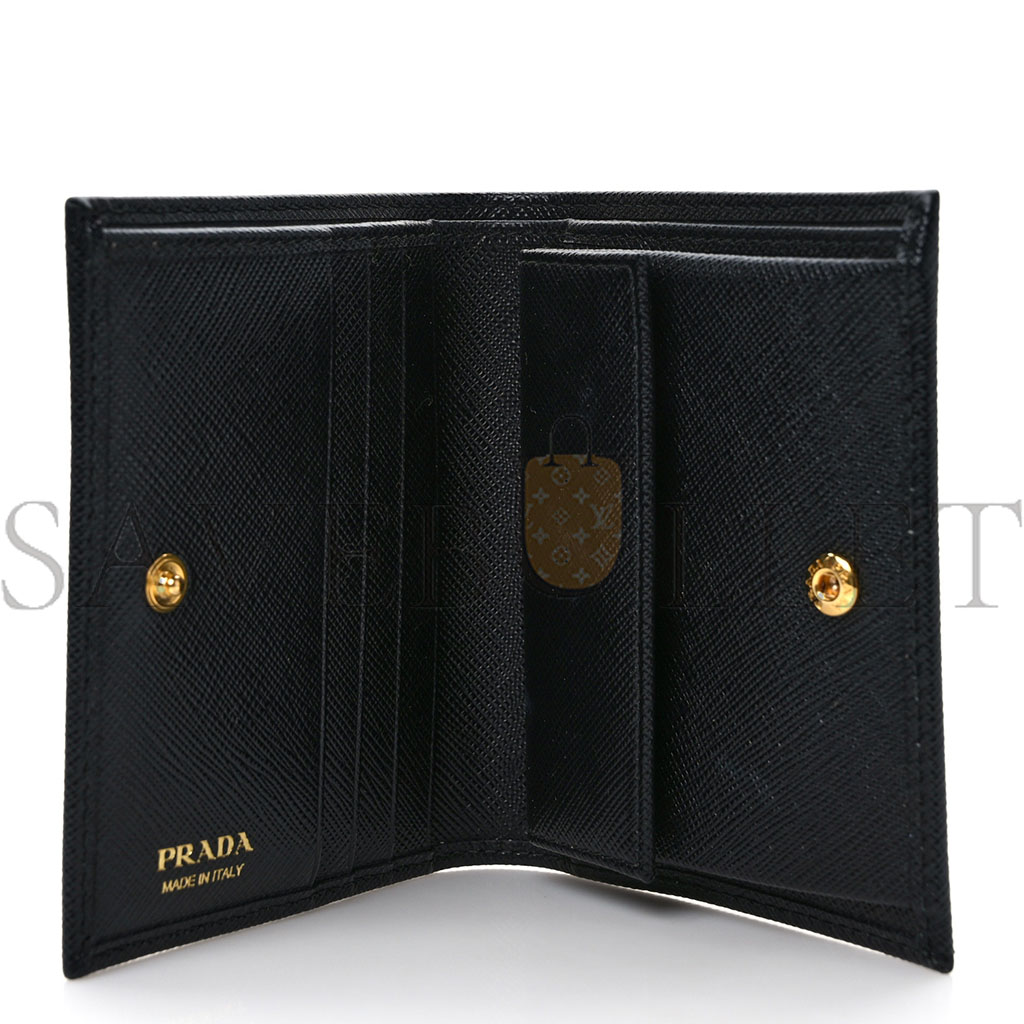 PRADA SAFFIANO TRIANGLE BI-FOLD WALLET BLACK (11*8*3cm)