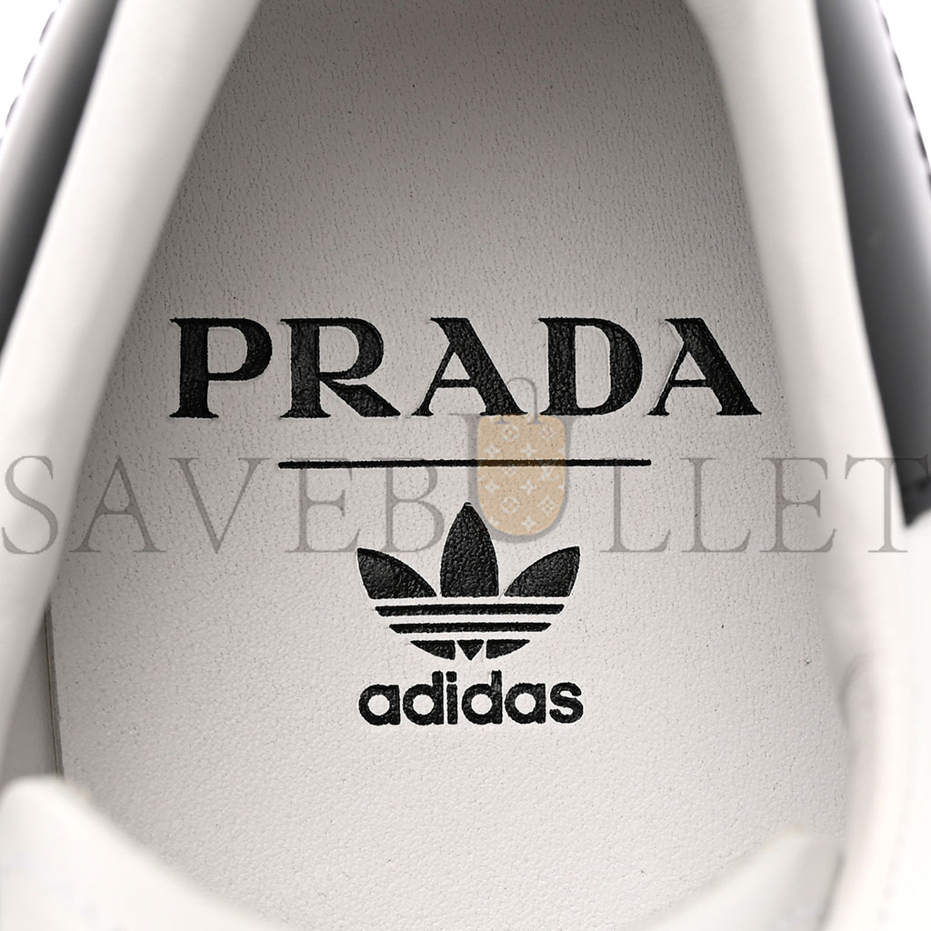 PRADA X ADIDAS BRUSHED CALFSKIN LOGO MENS SUPERSTAR SNEAKERS 7.5 WHITE BLACK