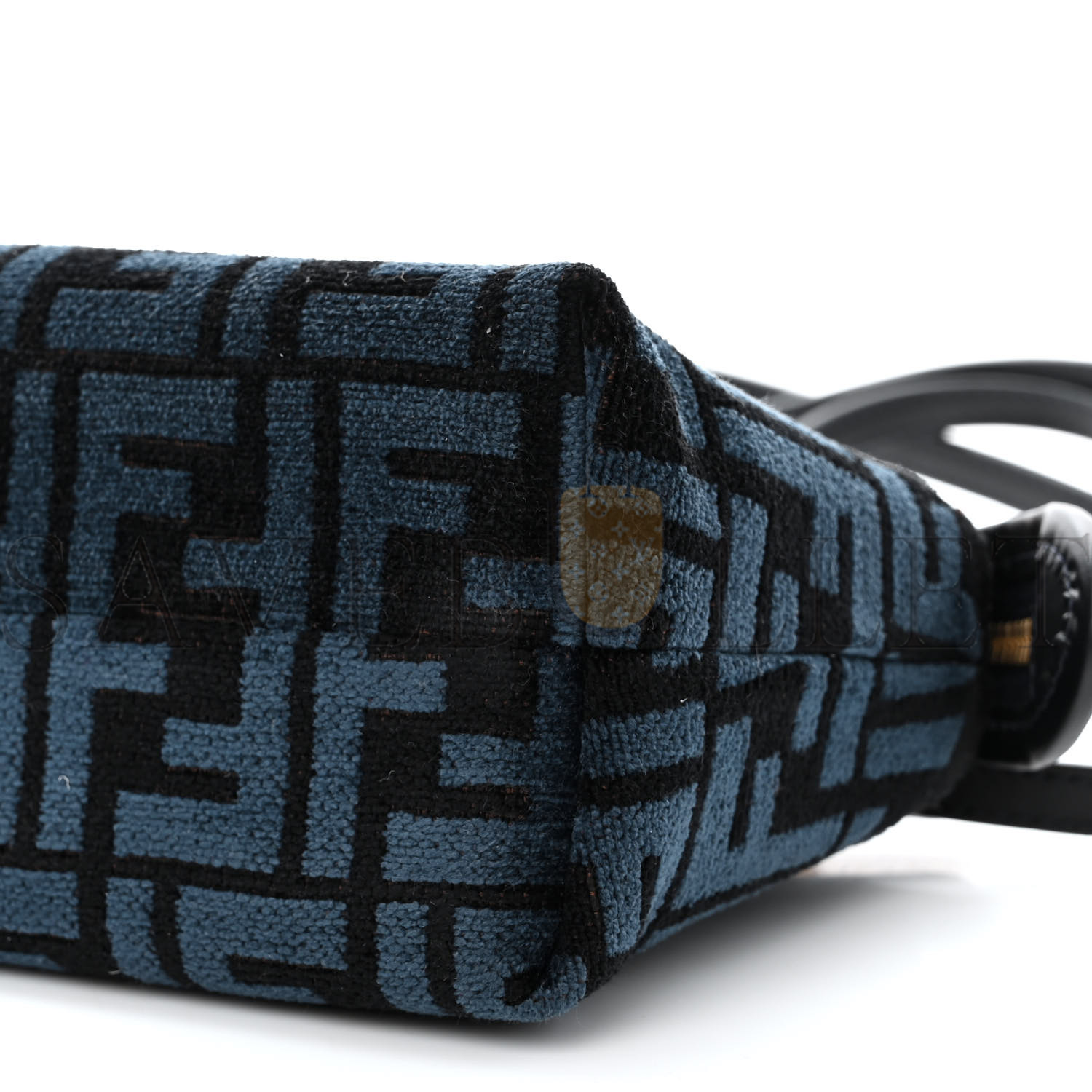 FENDI CHENILLE VITELLO KING PLEXIGLASS FF MINI BY THE WAY TOP HANDLE BOSTON BAG BLUE BLACK (17*11*8cm)