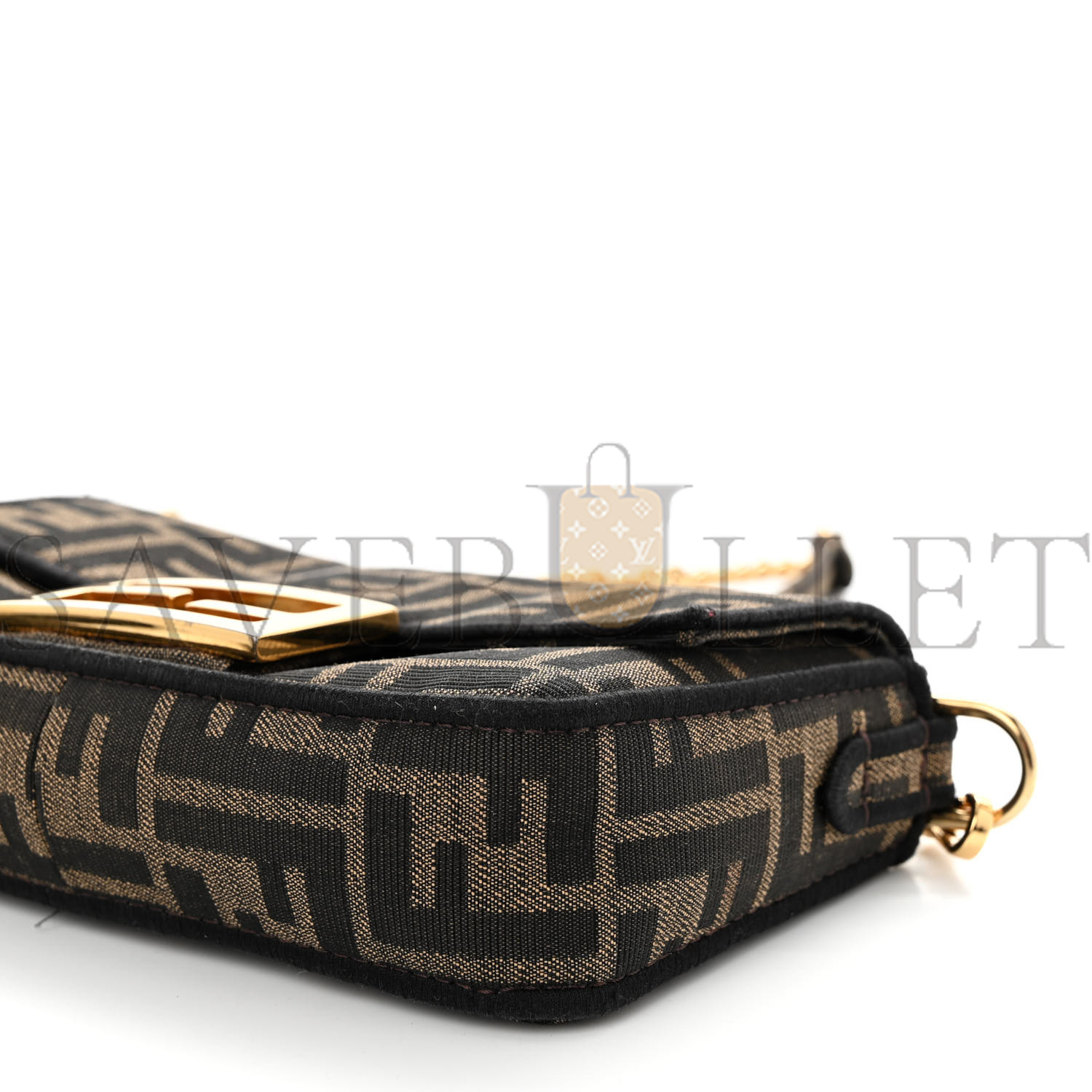 FENDI FABRIC JACQUARD FF 1974 MINI BAGUETTE TOBACCO MORO BLACK (19*11*5cm)