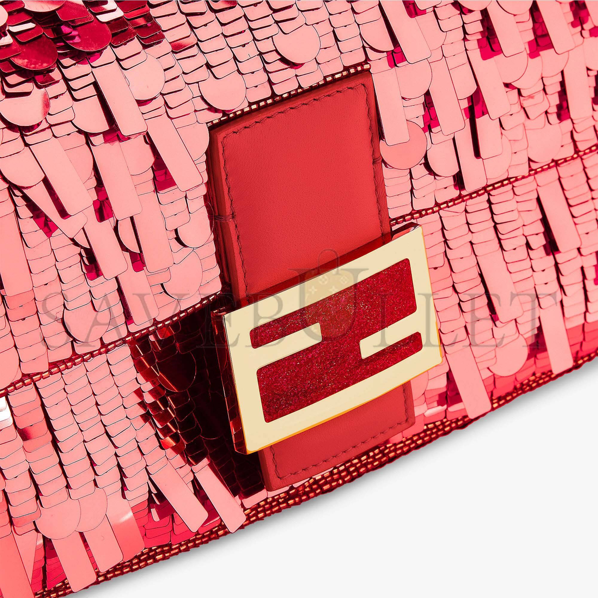 FENDI BAGUETTE - RED SEQUIN AND LEATHER BAG 8BR600AMP0F0V3L (27*15*6cm)