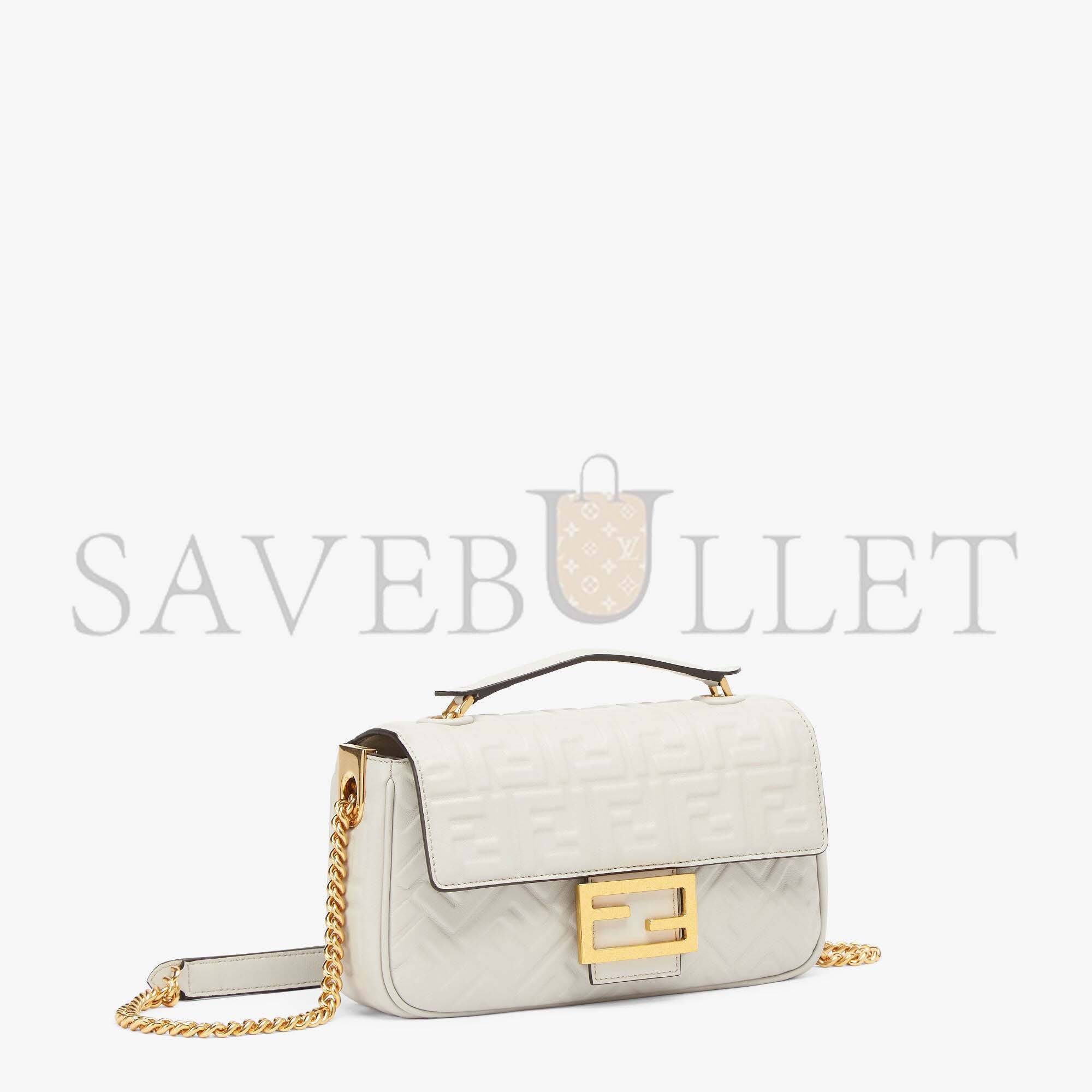 FENDI BAGUETTE CHAIN MIDI - LIGHT GRAY LEATHER BAG 8BR793AH9CF1BZ0 (24*14.5*7cm)