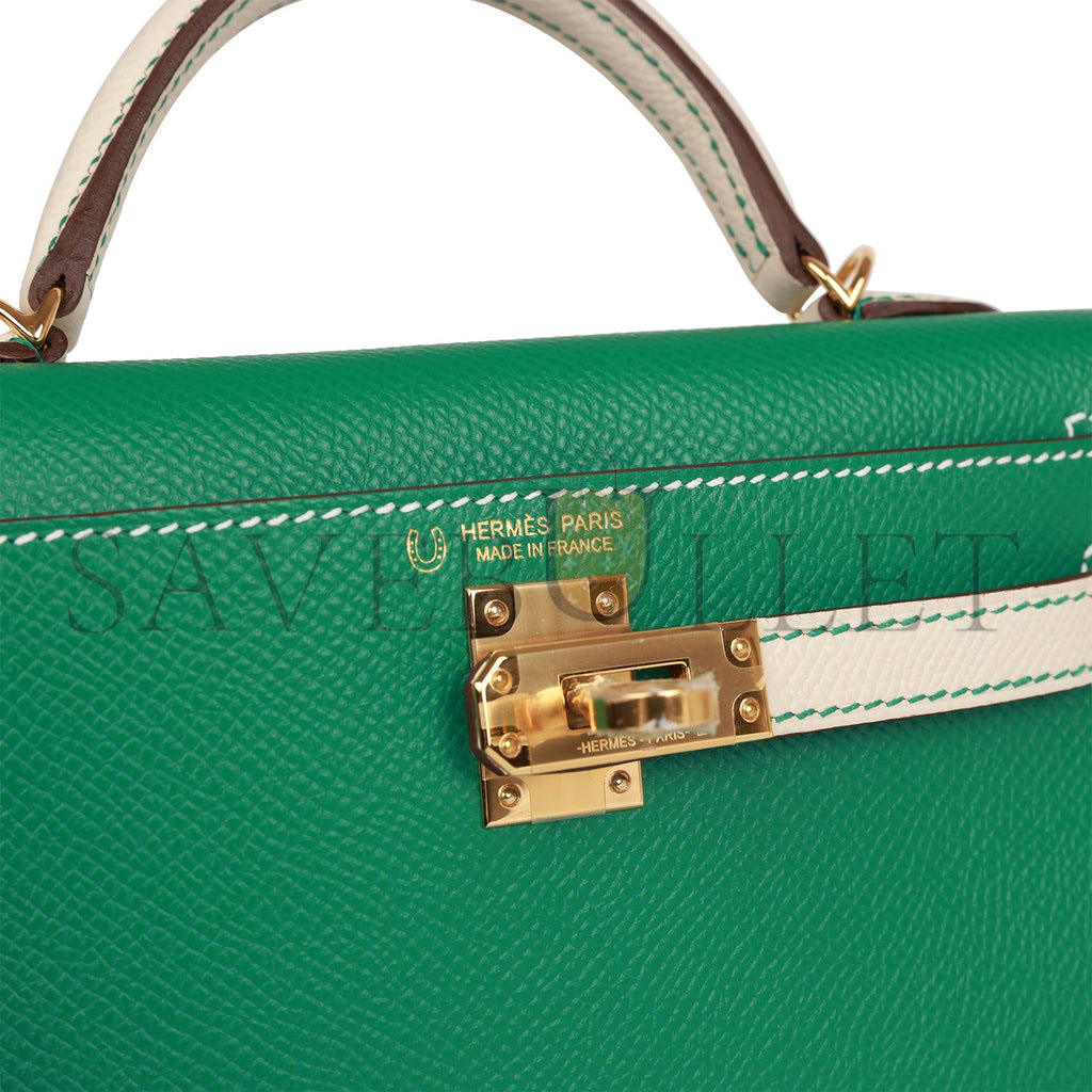 HERMES SPECIAL ORDER (HSS) KELLY MINI SELLIER 20 VERT JADE AND CRAIE EPSOM GOLD HARDWARE (19*12*5.5cm)