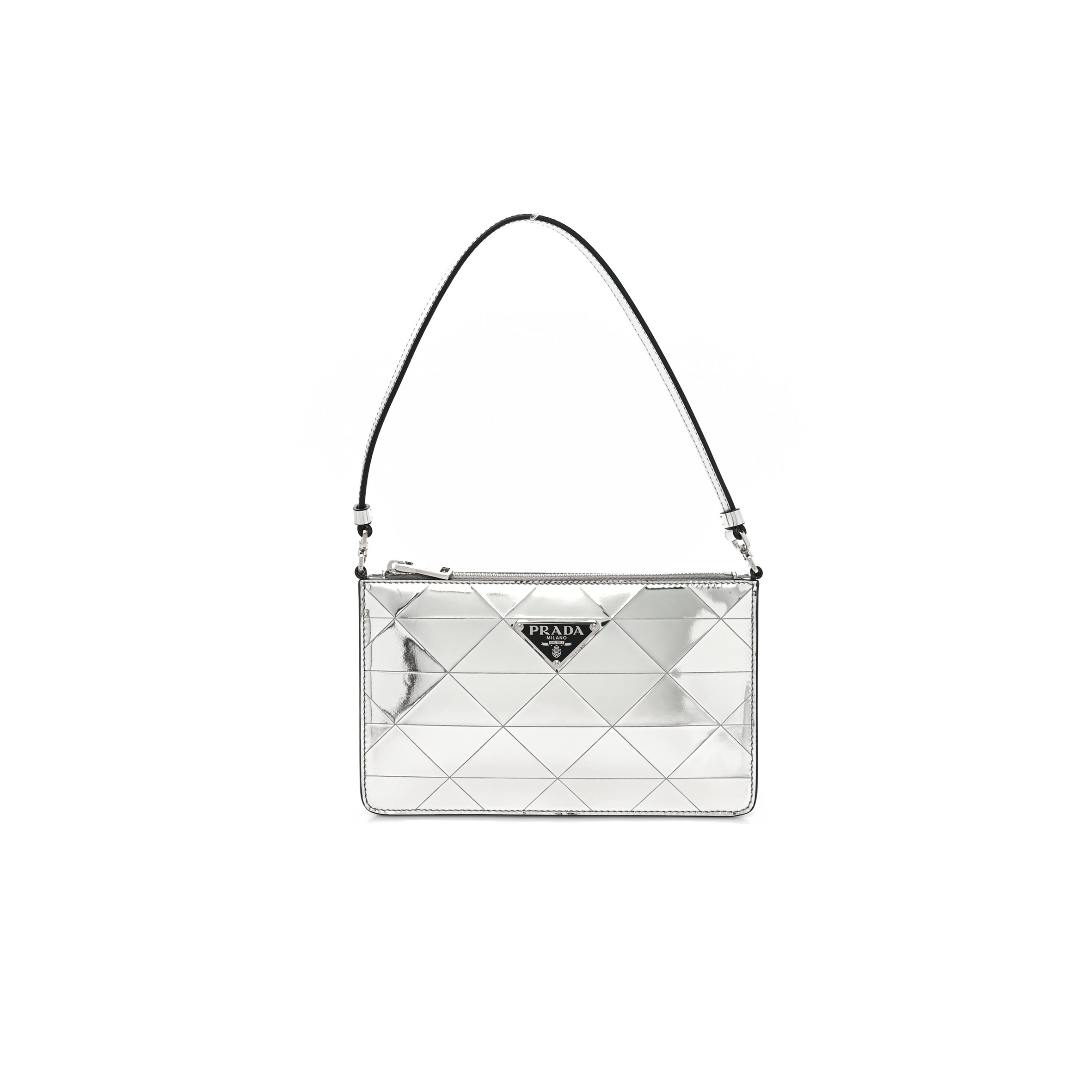 PRADA METALLIC BRUSHED CALFSKIN MINI TRIANGLE BAG SILVER (20*12*4cm)