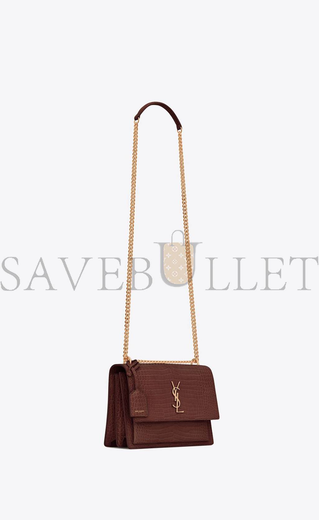 YSL SUNSET MEDIUM CHAIN BAG IN CROCODILE-EMBOSSED SHINY LEATHER 442906DND0J6147 (22*16*6.5cm)