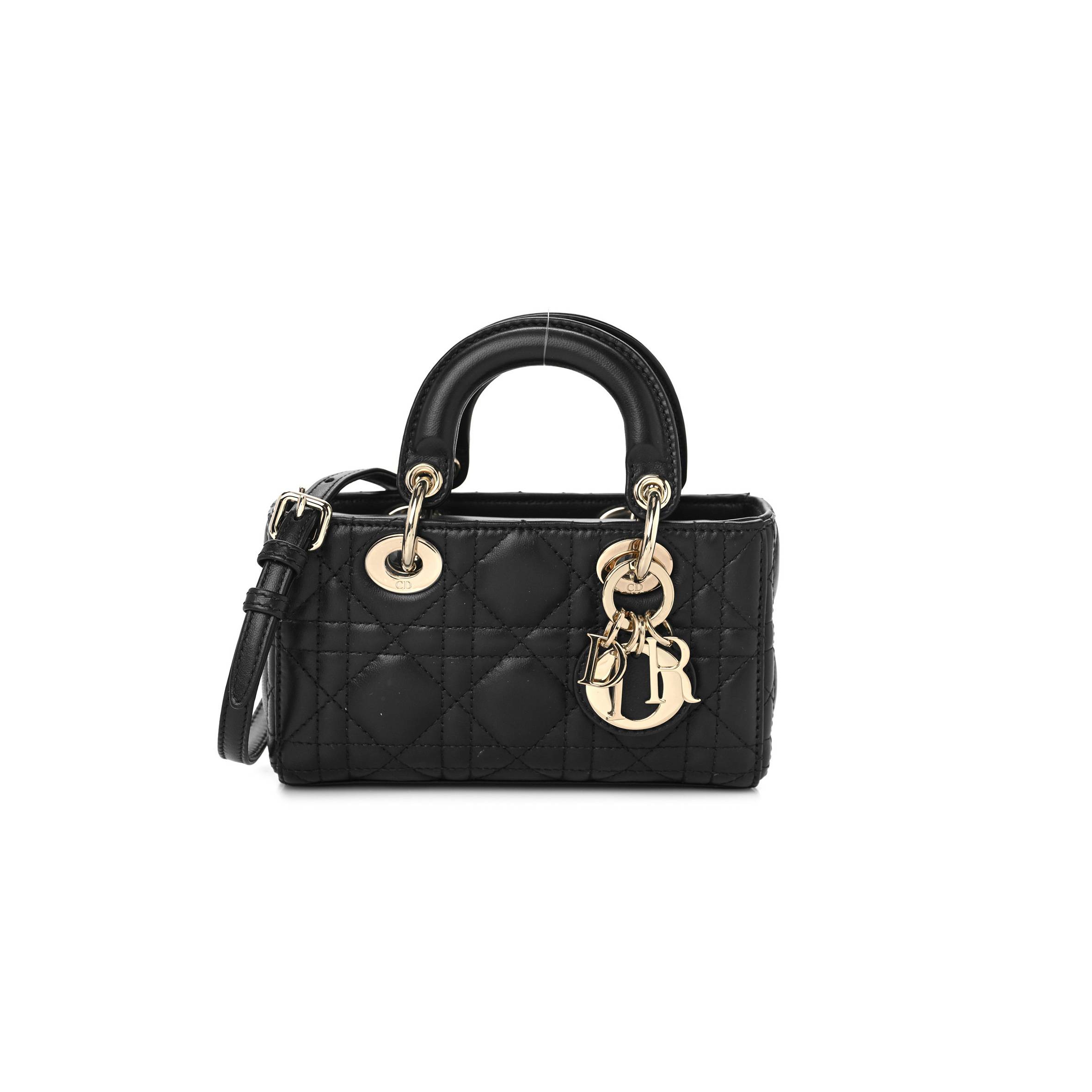 DIOR LAMBSKIN CANNAGE MICRO LADY D-JOY BLACK (16*10*5.1cm)