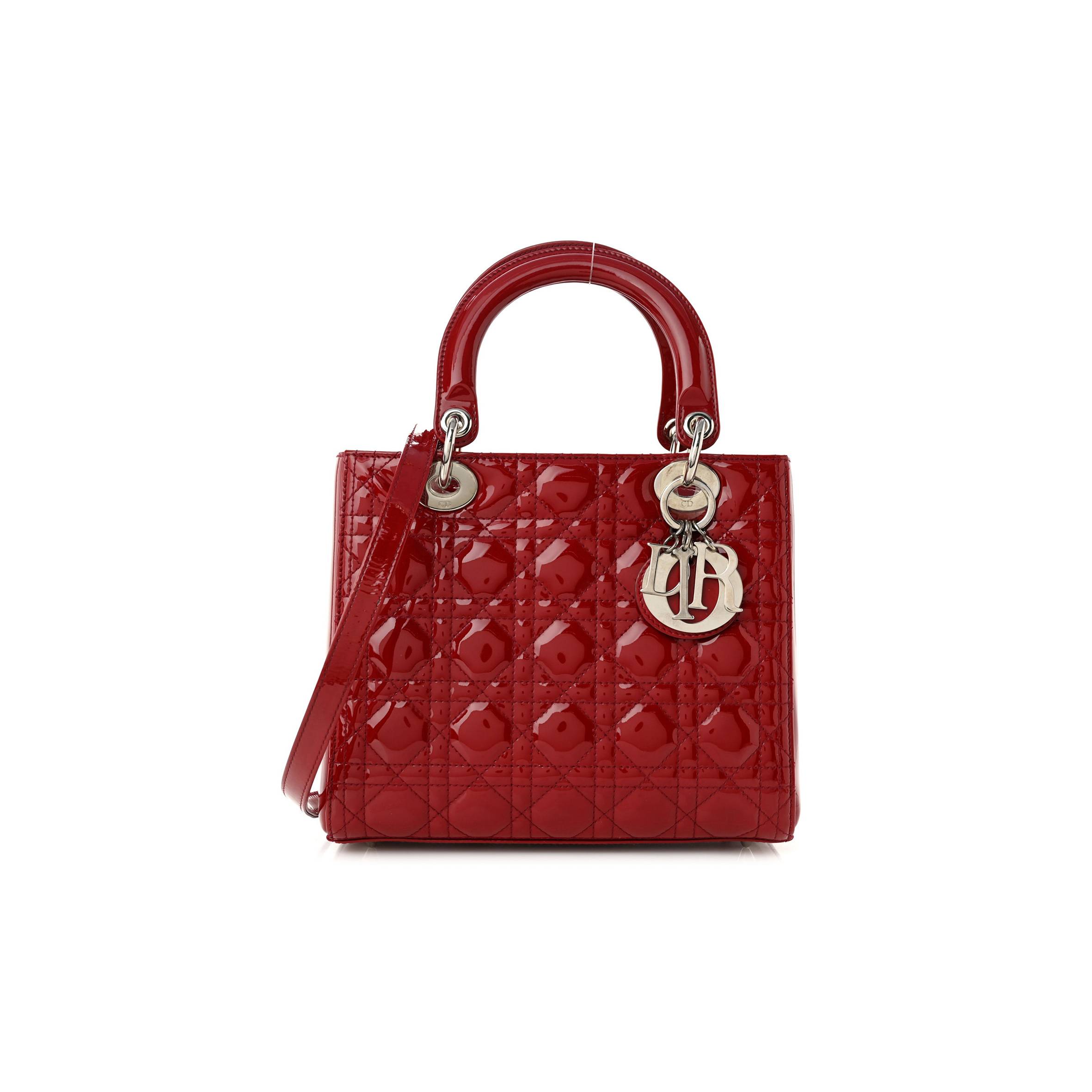 DIOR PATENT CANNAGE MEDIUM LADY DIOR RED (23*20*12.1cm)